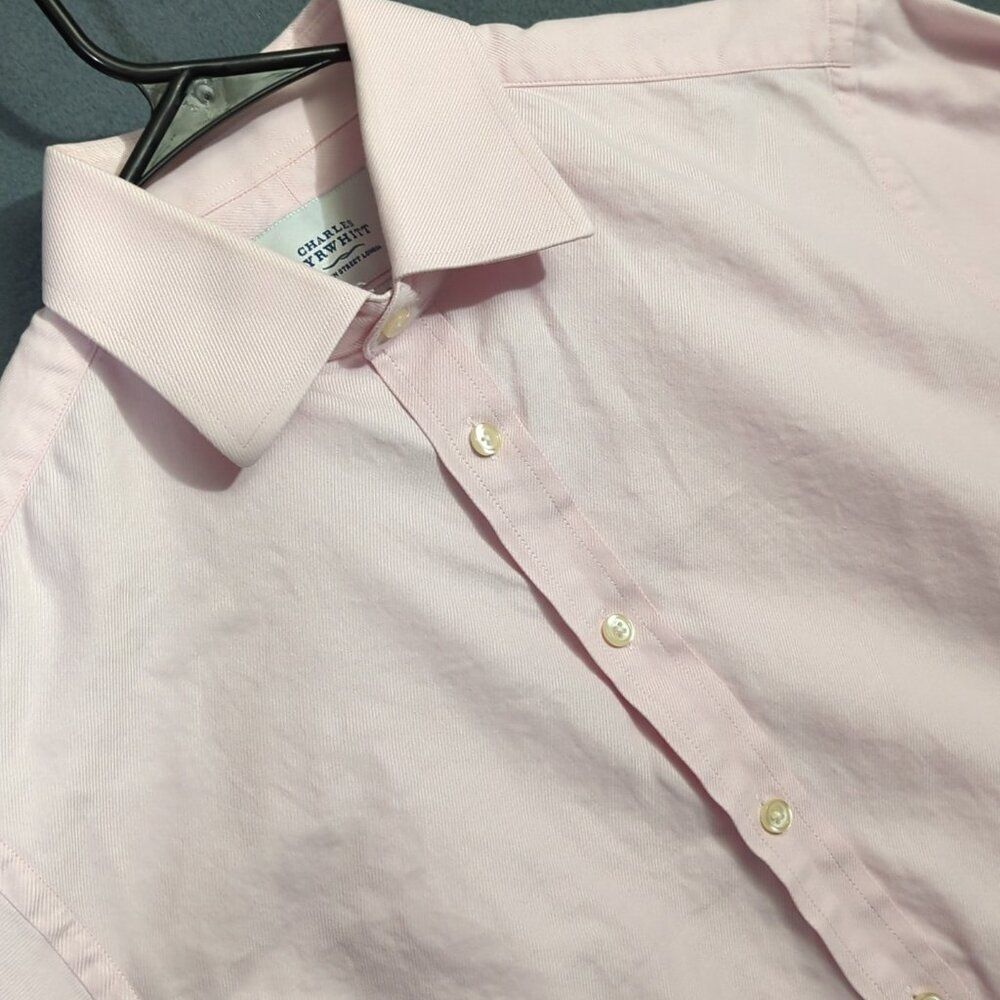Charles Tyrwhitt Shirt Men's 15.5-35 Pink Classic Fit French Cuffs Embroidered